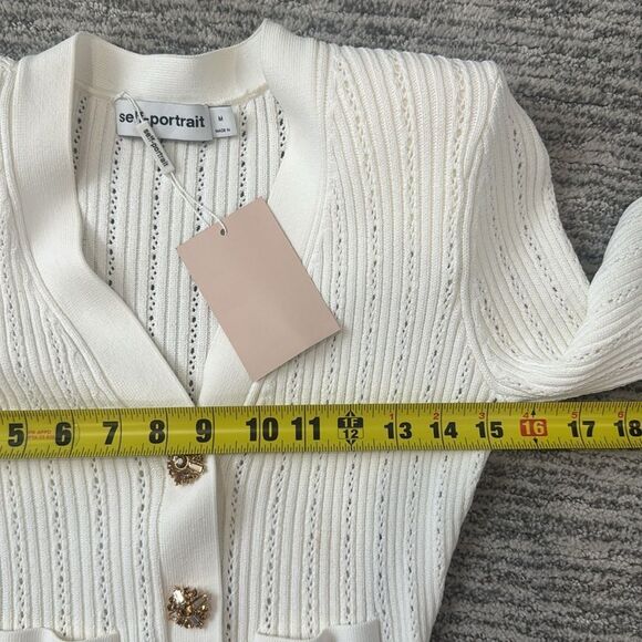 NWT SELF-Portrait WHITE KNIT PEPLUM MINI DRESS Medium - Picture 10 of 14